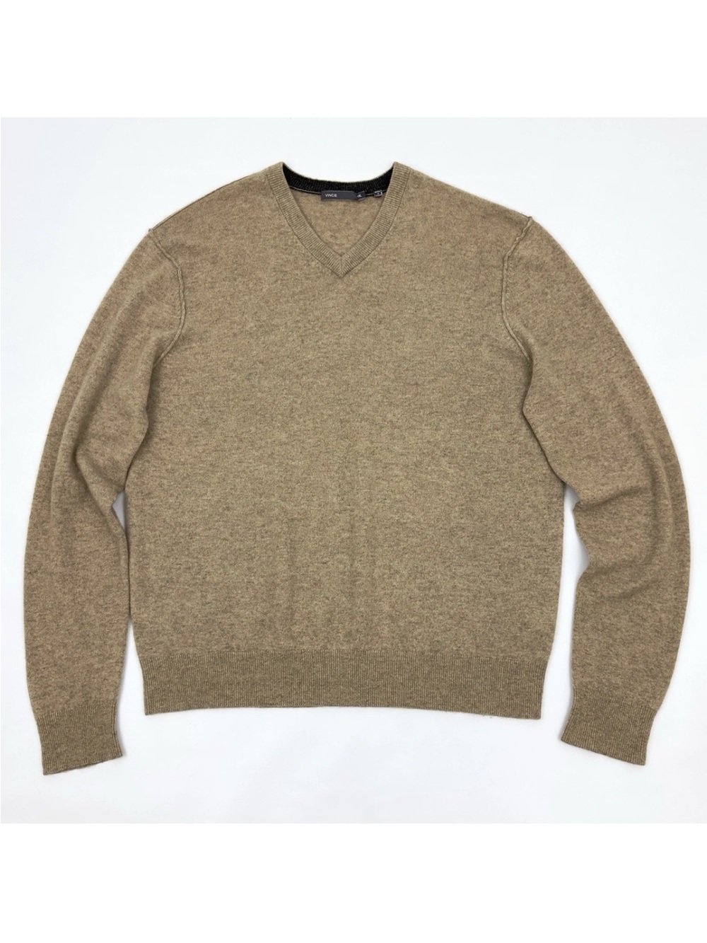 Vince Men’s 100% Cashmere V-Neck Sweater XXL Camel Beige